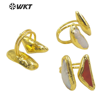 WT-MPR035 French Vintage Pearl Cat Eye Stone Rings Adjustable Size Women's Jewelry 18k Gold Plated Rings Natural Pearl Rings