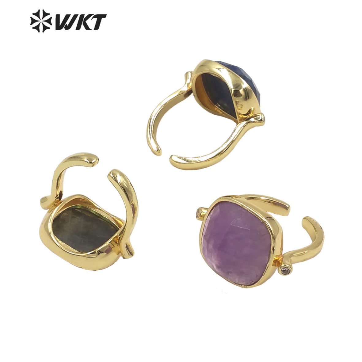 WT-R427 WKT Newest Elegant Square Faceted Gemstone Ring 18k Real Gold Plated Resist Tarnishable Birthday Stone Ring