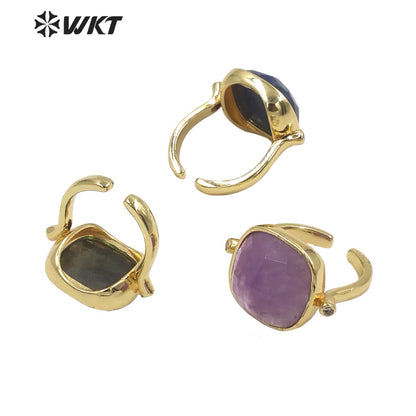 WT-R427 WKT Newest Elegant Square Faceted Gemstone Ring 18k Real Gold Plated Resist Tarnishable Birthday Stone Ring