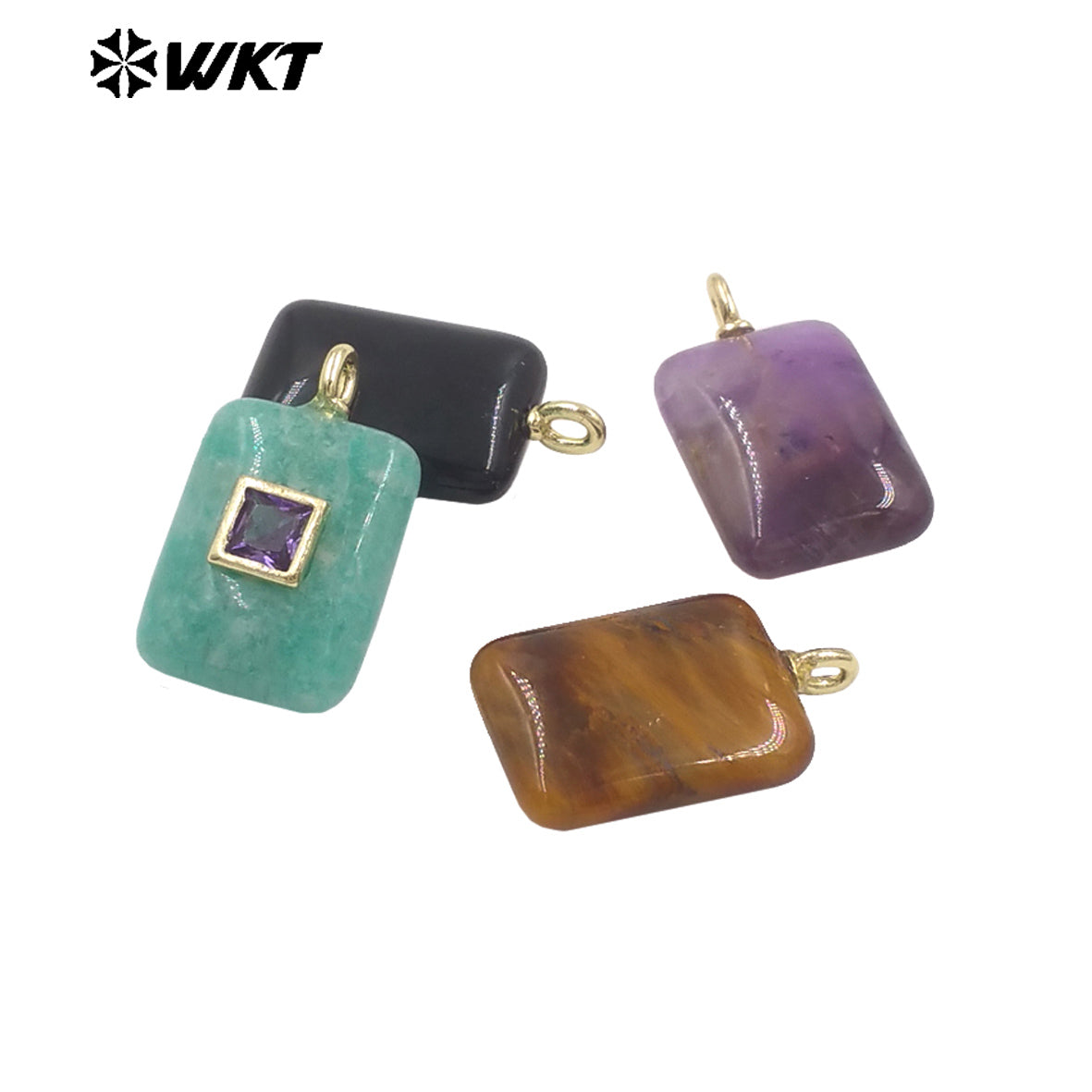 WT-P2020 Cute Wonderful Setting In Colorful Square Zircon Natural Gemstones Pendant For Women Necklace Making Accessory