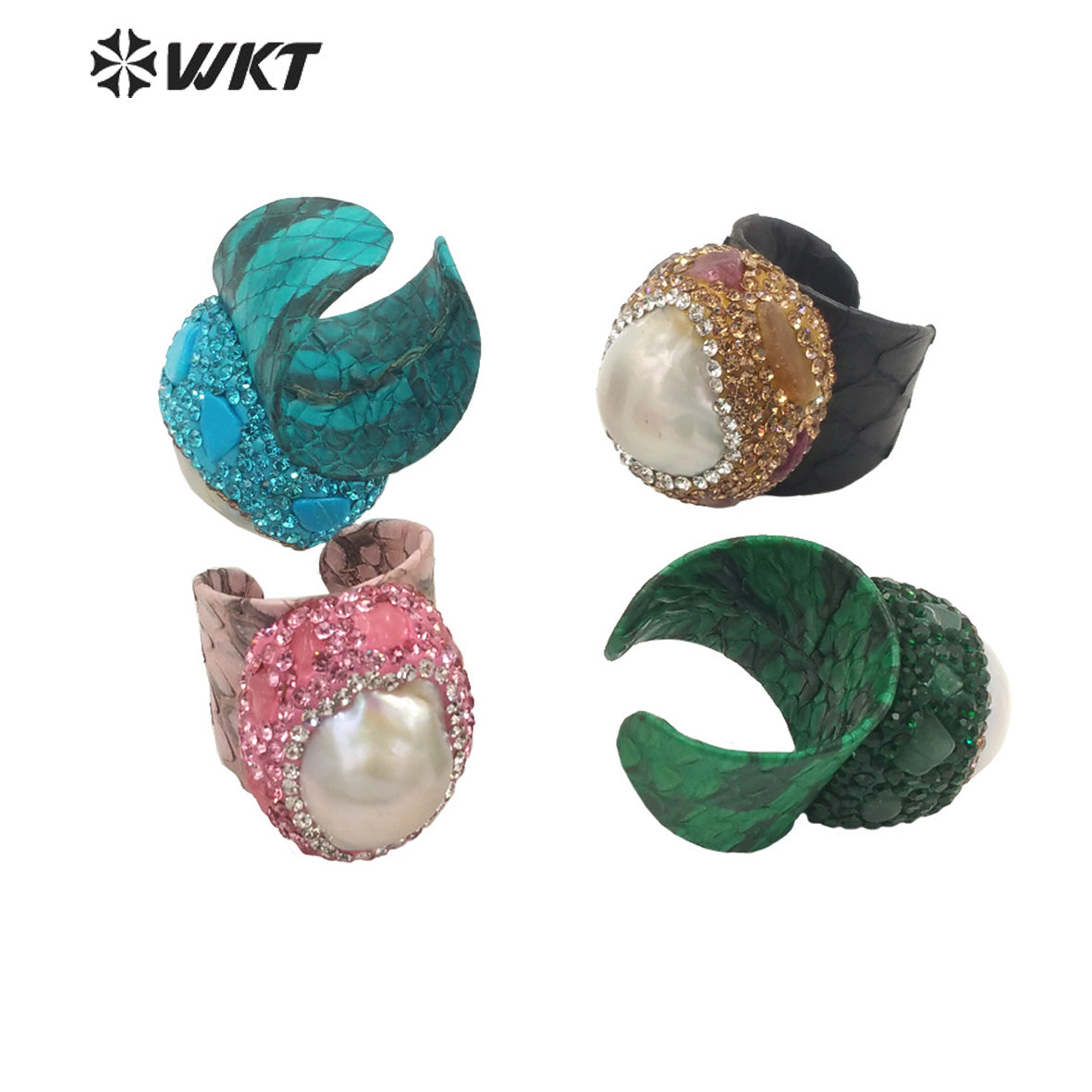 WT-MPR066 Gorgeous Baroque Pearl & Rhinestone Quartz Stone Ring With Pearl for Women Lucky Unique Design Stone Ring