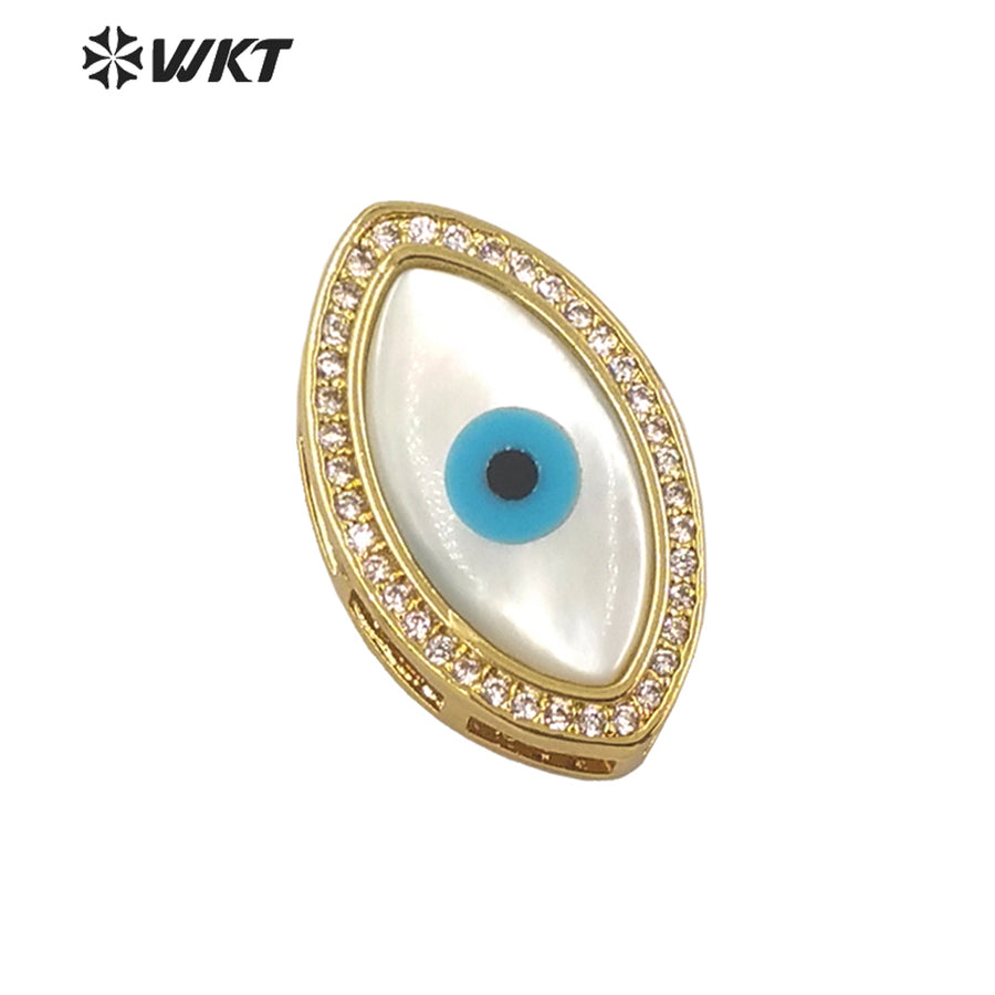 WT-MP203 WKT Exclusive Fashion 18k Real Gold Plated Micro Pave Cubic Zircon Setting White Shell Eye Pendant in Horseeye Shape
