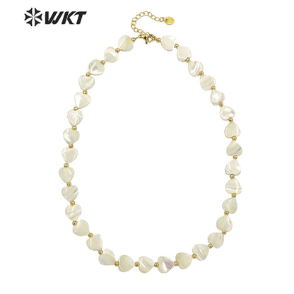 WT-JN191 Women Pure Holy White Shell Heart Necklace Lovely Hand Strand Beads Shell Necklace 16 Inch Long Lover Wedding Necklace