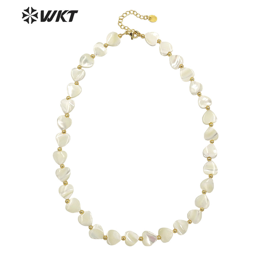 WT-JN191 Women Pure Holy White Shell Heart Necklace Lovely Hand Strand Beads Shell Necklace 16 Inch Long Lover Wedding Necklace