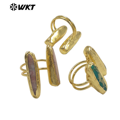 WT-R610 Popular Sale 18K Gold Plated Double Natural Gemstones Rings Adjustable Size As Female Fashion Daily Matching Jewelry
