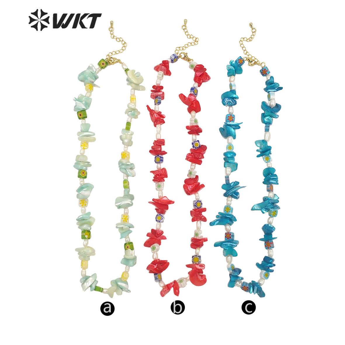 WT-JN186 Natural Red Shell Nugest Beads Necklace Unique Boho Vintage Irregular Enamel Pearl Beads Chocker Necklace
