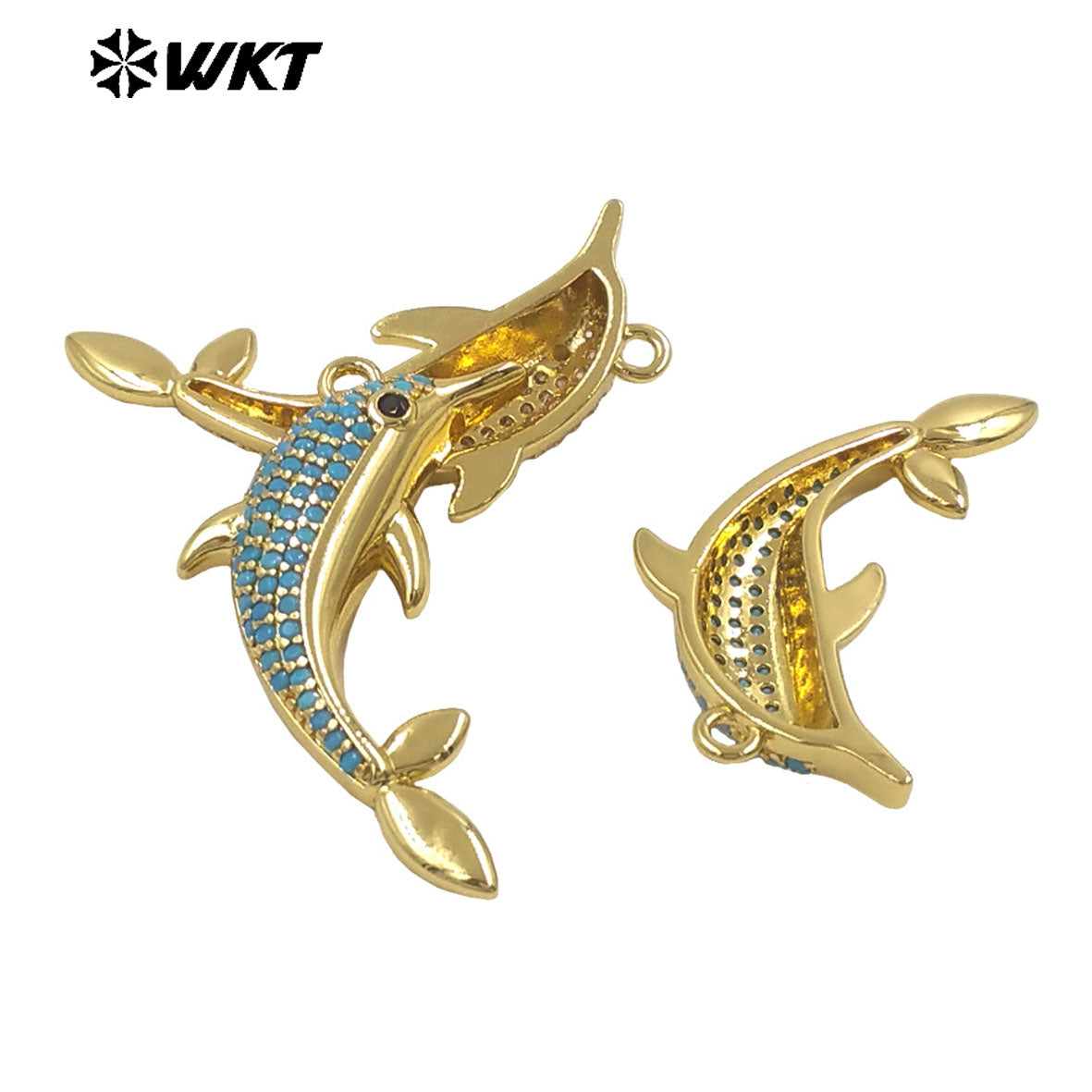 WT-MP328 Beautiful Lovely Gold Plated Yellow Brass And Zircon Dolphin Shape Little Pendant As Women Earrings Bracelets Findings