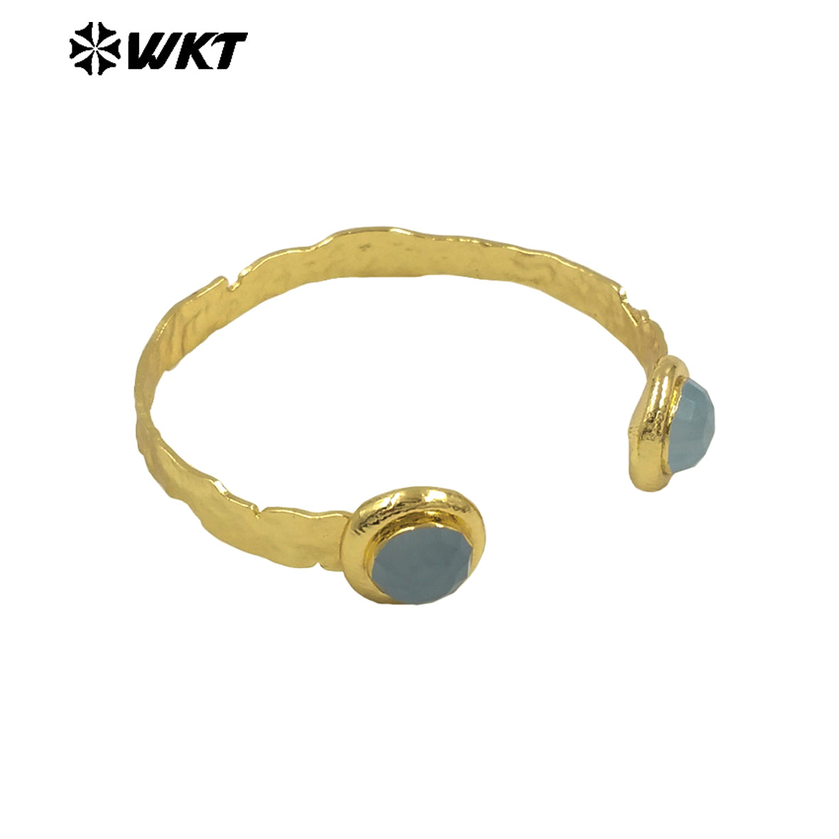 WT-B650 Newest Design Fashion 18K Real Gold Plated Resist Tarnishable Double Round Labradorite Stone Open Size Women Bangle