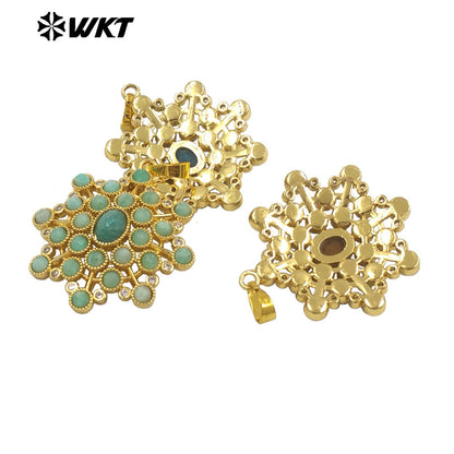 WT-P1977 WKT New Hand Make Multi Stone Setting Women Energy Amethyst Gemstone Flower Shape Jewelry Pendants