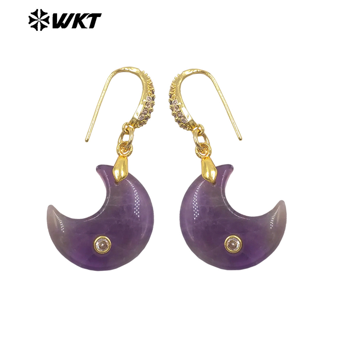 WT-E816 Lovely Style Zircon And Natural Gemstones Moon Shape Little Gold Pendant Earrings As Lady Daily Decorative Jewelry