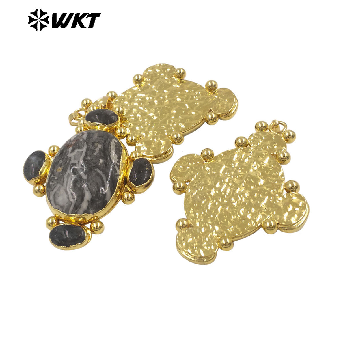 WT-P2134 Exclusive High Quality Design 18K Gold Electroplated Multi Natural Gemstones Big Pendant For Unique Style Jewelry DIY