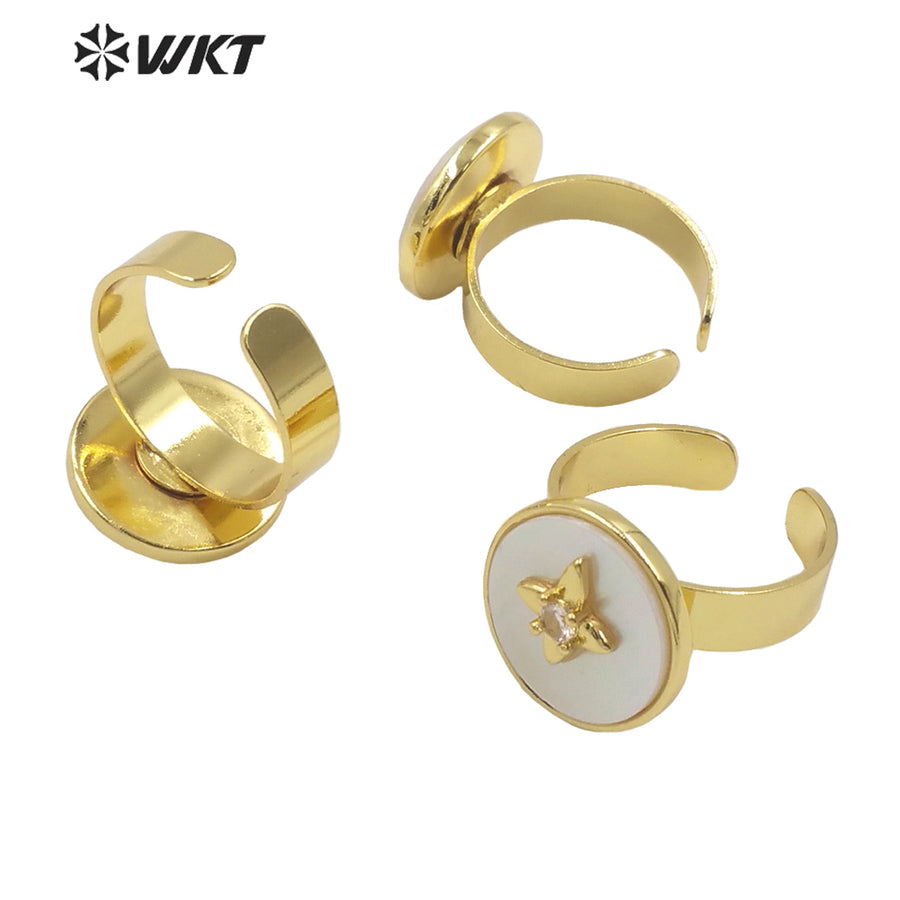 WT-MPR025 WKT 2022 Wedding Party Style Rings Romantic Round Shape Shell Rings Lady Charming Jewelry Cubic Zircon Ring