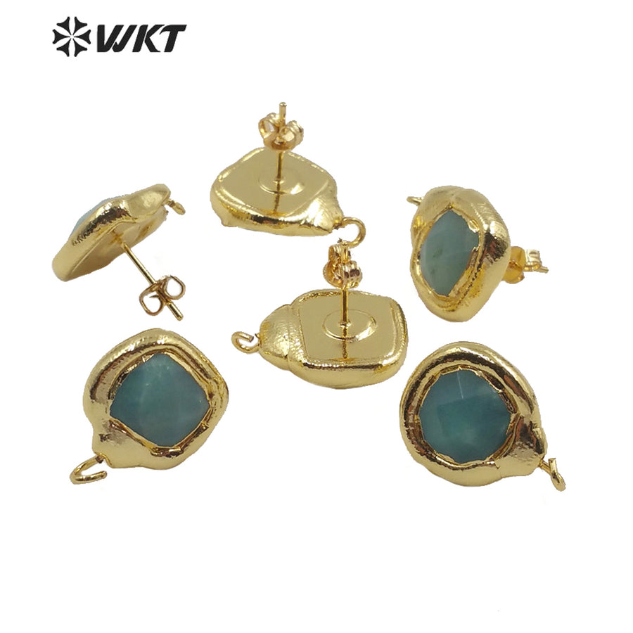 JFE27 Wholesale Factory Directly Sales Natural Amazonite Stone Earrings With Hoop Fashion Real Gold Plated Earrings Findings