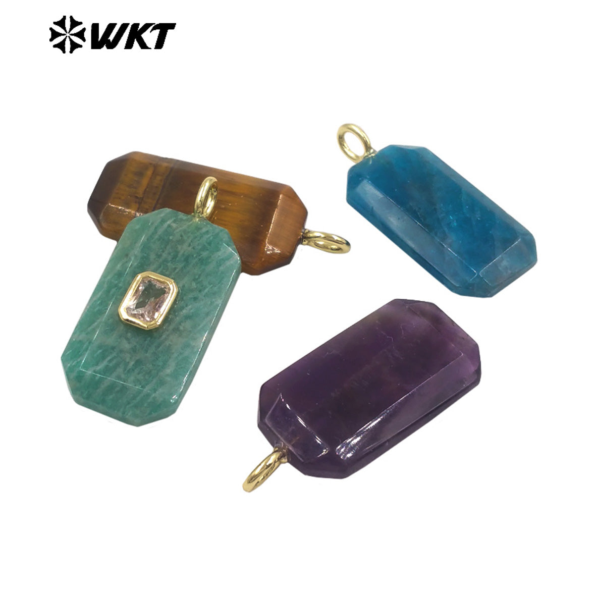 WT-P2084 Unique Colorful Zircon And Natural Gemstone Faceted Geometric Gold Pendants As Necklace Jewelry Design Accessory