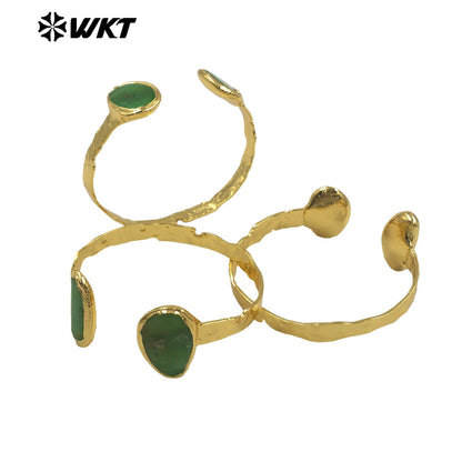 WT-B693 New Arrival Green Australia Chrysoprase Irregular Shape Smooth Stone Cuff Bangle or Armlet Unisex Classic Accessory