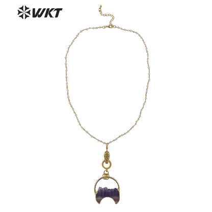 WT-N1218 New Design Magnet Buckle Necklace Natural Amethyst Necklace Fashion Lady Jewelry Natural Crescent Amethyst Necklace