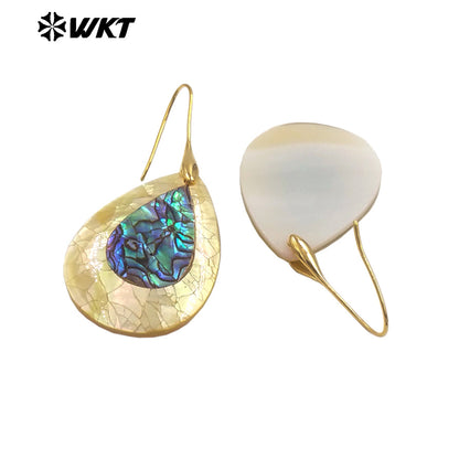 WT-MPE155 Wholesale Special Design Fashion Natural Drop Shell Earrings With Gold Color Plated Waterdrop Shape for Women