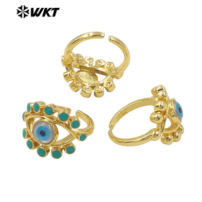 WT-MPR104 Wholesale Fashion Gold Charming Lady Horse Eye Shape Shell Eye Ring Adustable Size Engagement Party Rings