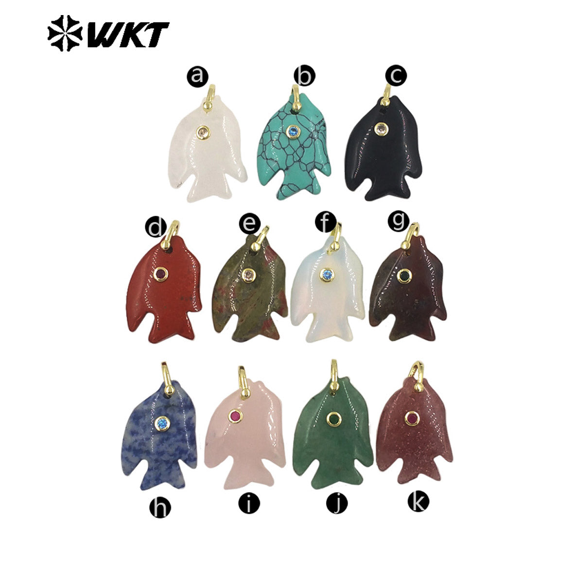 WT-P2106 Interesting Lovely Various Natural Gemstone And Zircon Fish Shape Charms Pendants For Women Fashion Jewelry Making