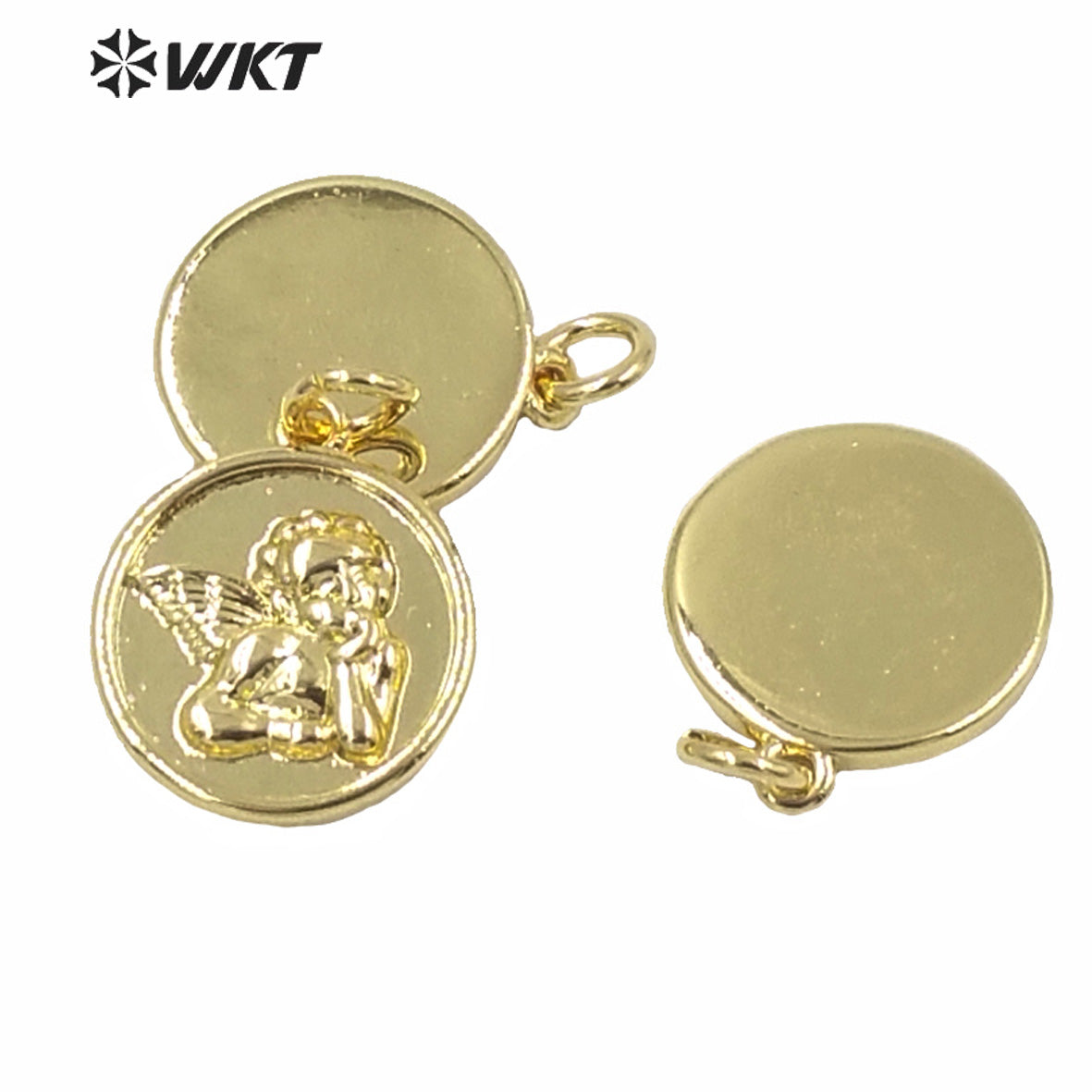 WT-MP190 Wholesale Round Tiny Gold Metal Angel Charms Pendant Hand Make Jewelry Findings Design God Angle Pendant