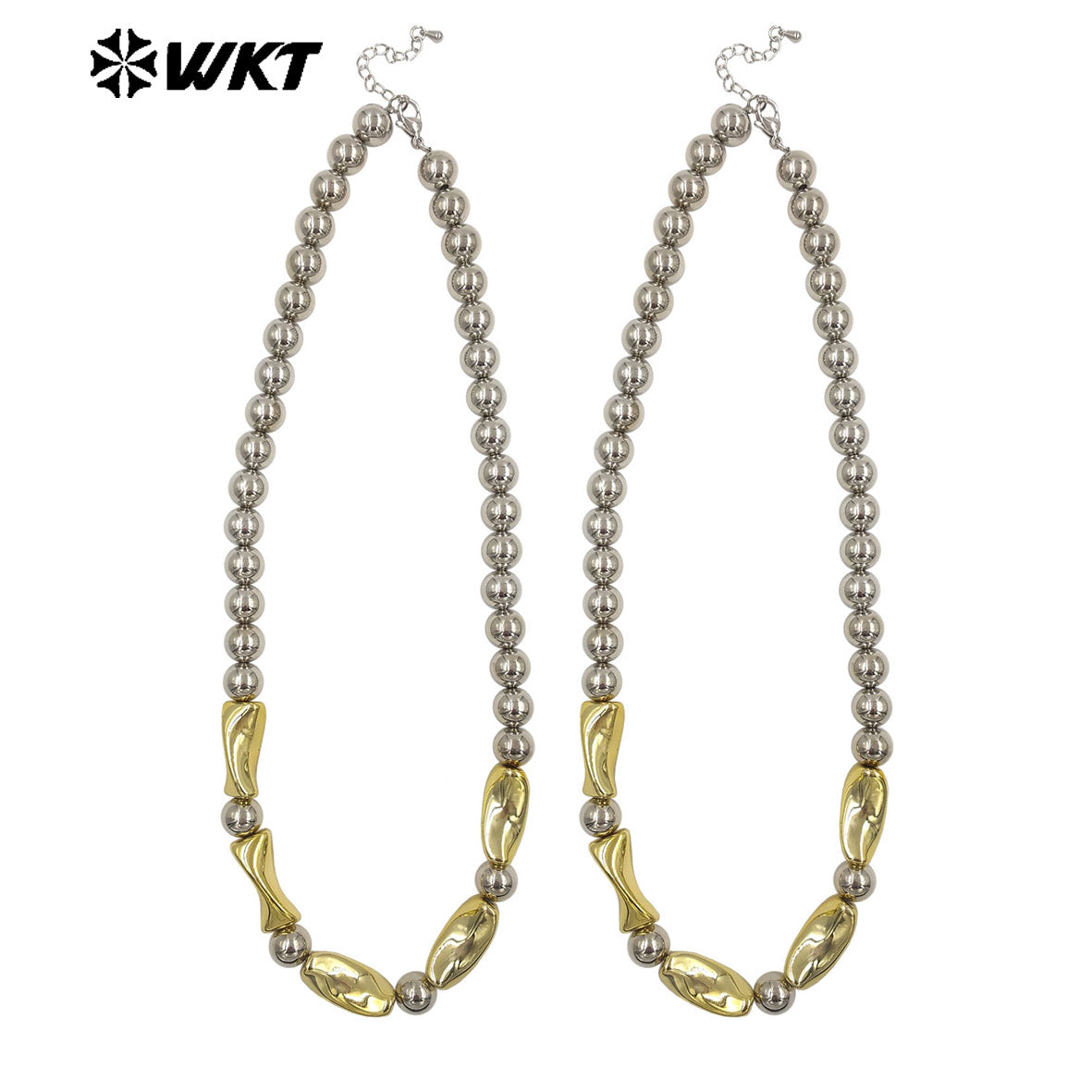 WT-JFN63 Unique New Design Simple Style Gold And Silver Electroplated Beads Long Necklace For Lady Party Wearing Jewelry