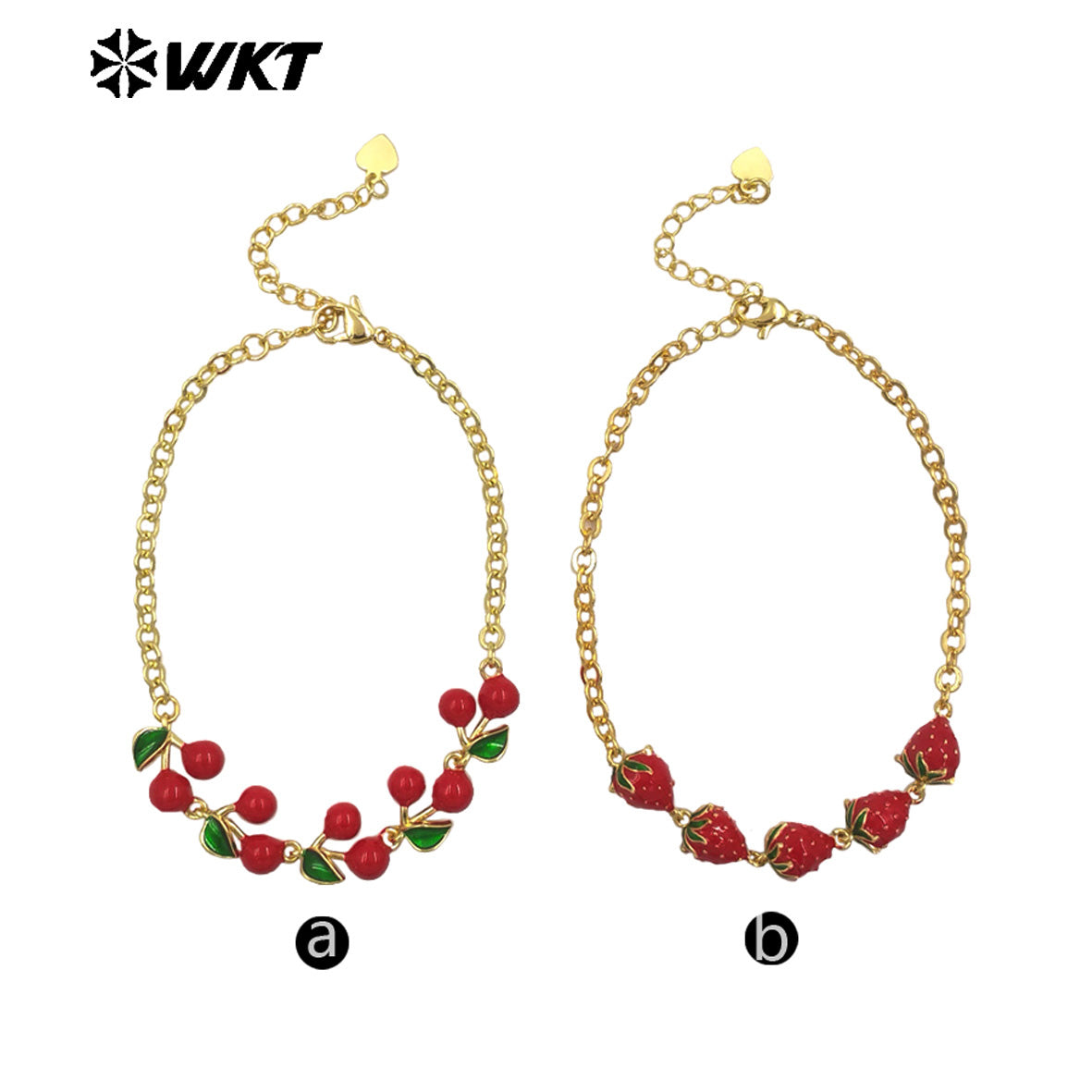 WT-JF365 New Arrival Fruit Series Cherry And Strawberry Fashion Bracelet Yellow Brass With Drop Oil Gold Plated Ladies Accessory