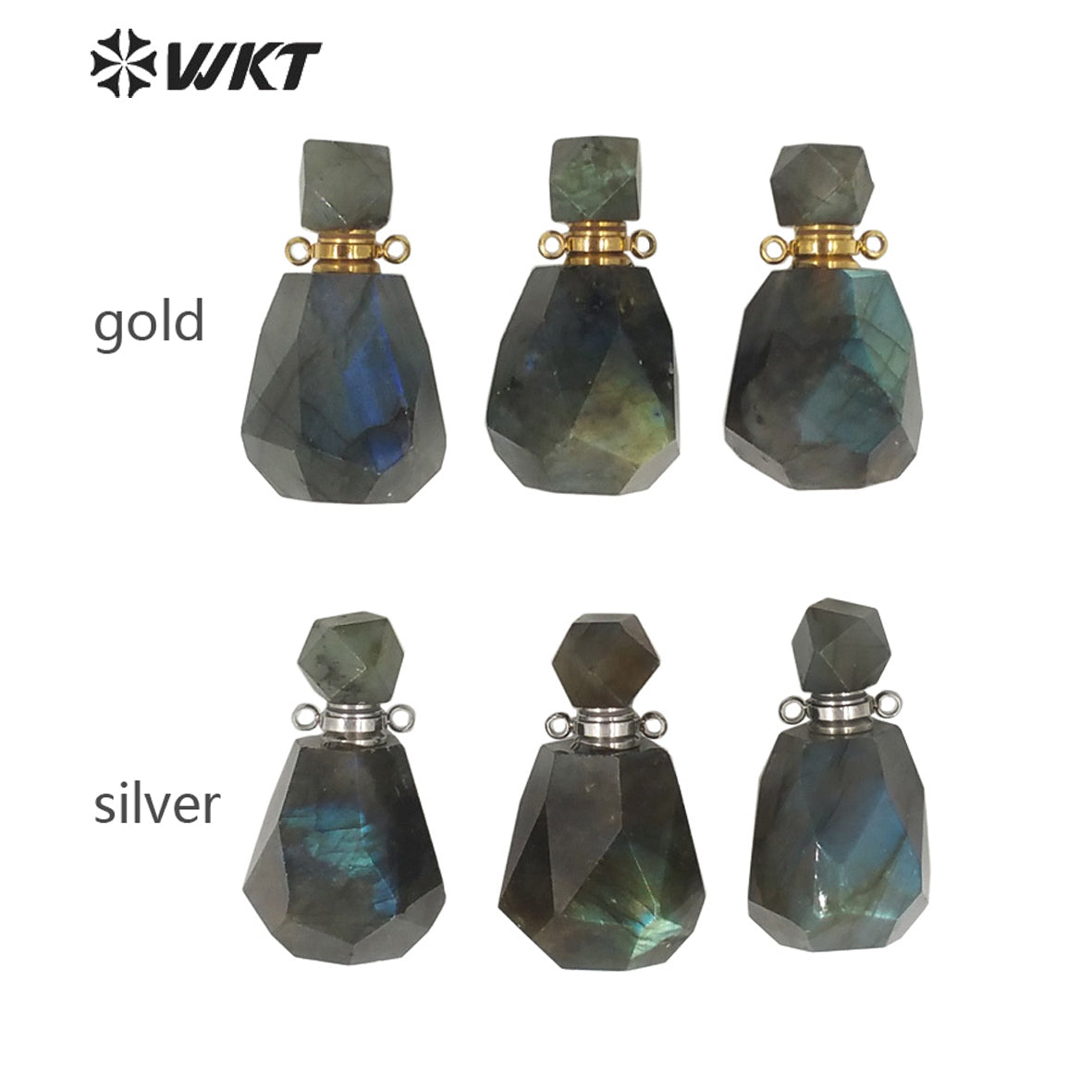 WT-P1627 Gorgeous Natural Faceted Flash Labradorite Perfume Bottle Pendant for Women Esencil Oil Bottle Jewelry Pendant