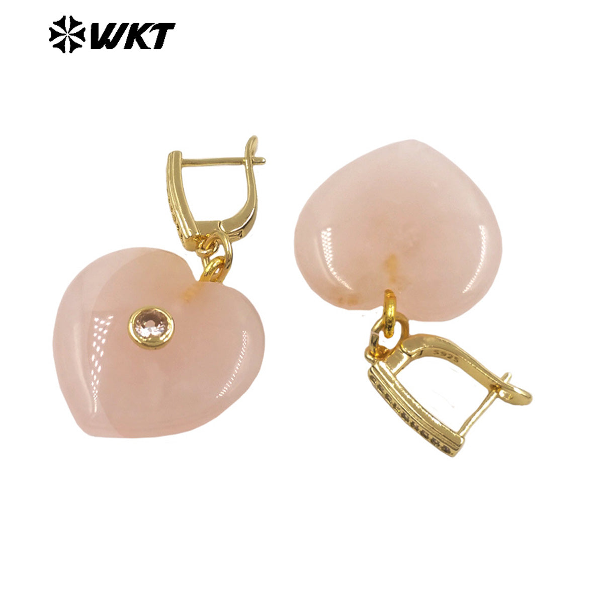 WT-E810 Romantic Style Gold Plated Zircon And Various Natural Gemstones Heart Shape Women Earrings For Cute Jewelry Decoration