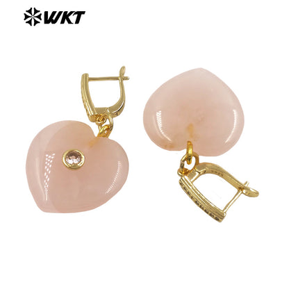 WT-E810 Romantic Style Gold Plated Zircon And Various Natural Gemstones Heart Shape Women Earrings For Cute Jewelry Decoration