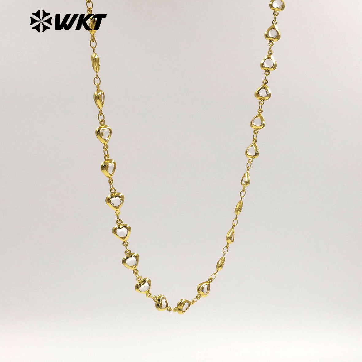 WT-BC278 Romantic Design Gold Plated Yellow Brass And Crystal Heart Shape Metal Chain As Women Necklace DIY Accessories