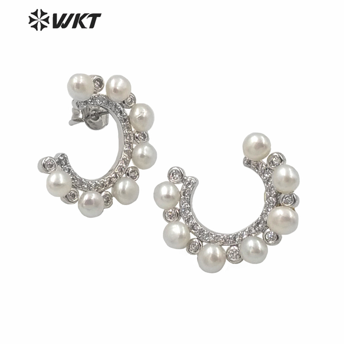 PWT-ME075 Amazing Gorgeous Real Freshwater Pearl C Shape Earrings Studs Fashion Women Crescent Horn Pearl Studs Boutique Quality