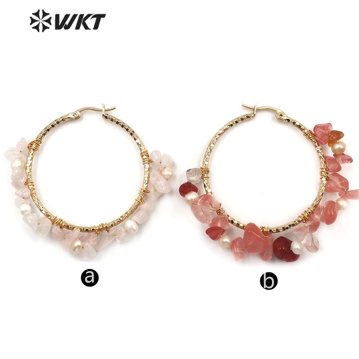 WT-E608 Exclusive Design INS Style Gravel Stone Pearl Earring Pink Color Women Fashion Gravel Stone Earring