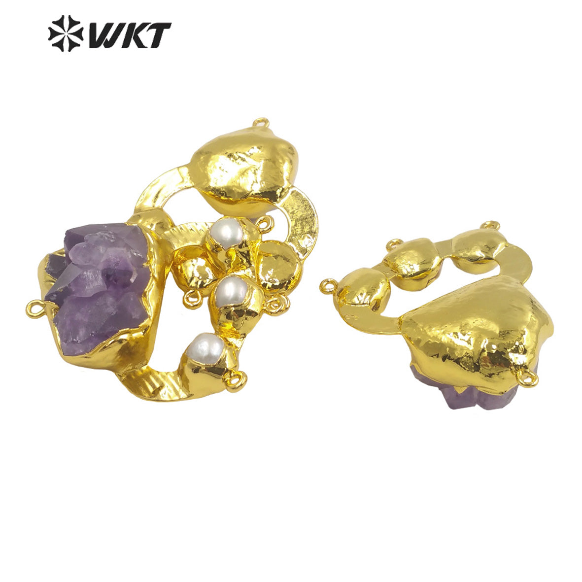 WT-P1950 Wholesale Fashion Handmade Carved Natural Amethyst and Pearl Pendant for Lady Necklace Design Pendants