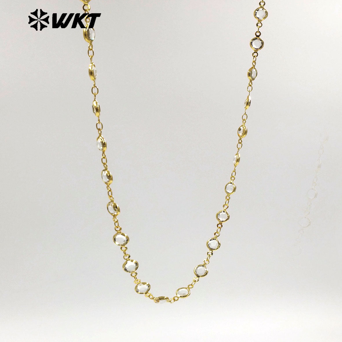 WT-BC279 Factory Wholesale Yellow Brass Gold Electroplated And Round Crystal Link Chains As Trendy Handmade Necklace Findings
