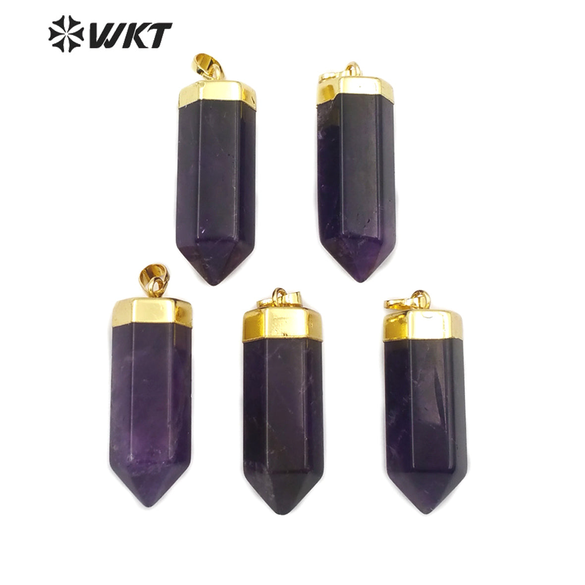 WT-P1466 Natural Amethyst Quartz Point Stone Pendant Natural Stone Goldentop Pendant Hot-selling Fashionable Jewelry