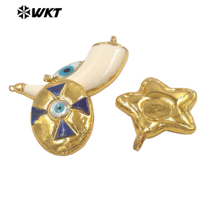 WT-JP451 Peculiar Wholesale Gold Plated Natural Shell Eye Star And Egg Design Charm Pendants As Halloween Gift Making Findings