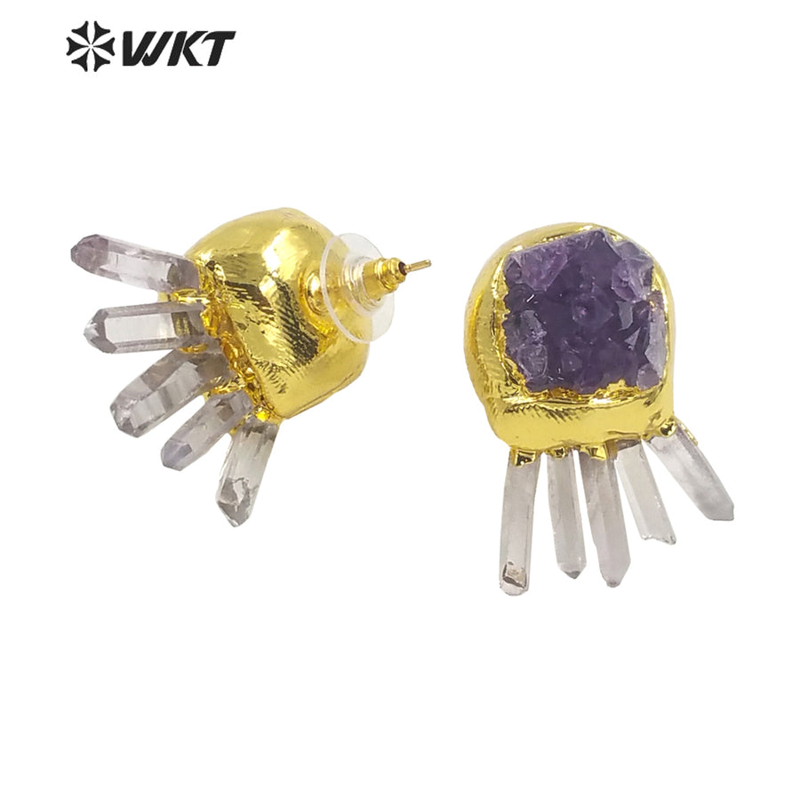 WT-E650 Wonderful Fashion Gold Electroplated Amethyst Stone Studs Earrings Women Beautiful Nice Earrings Charming and Cute