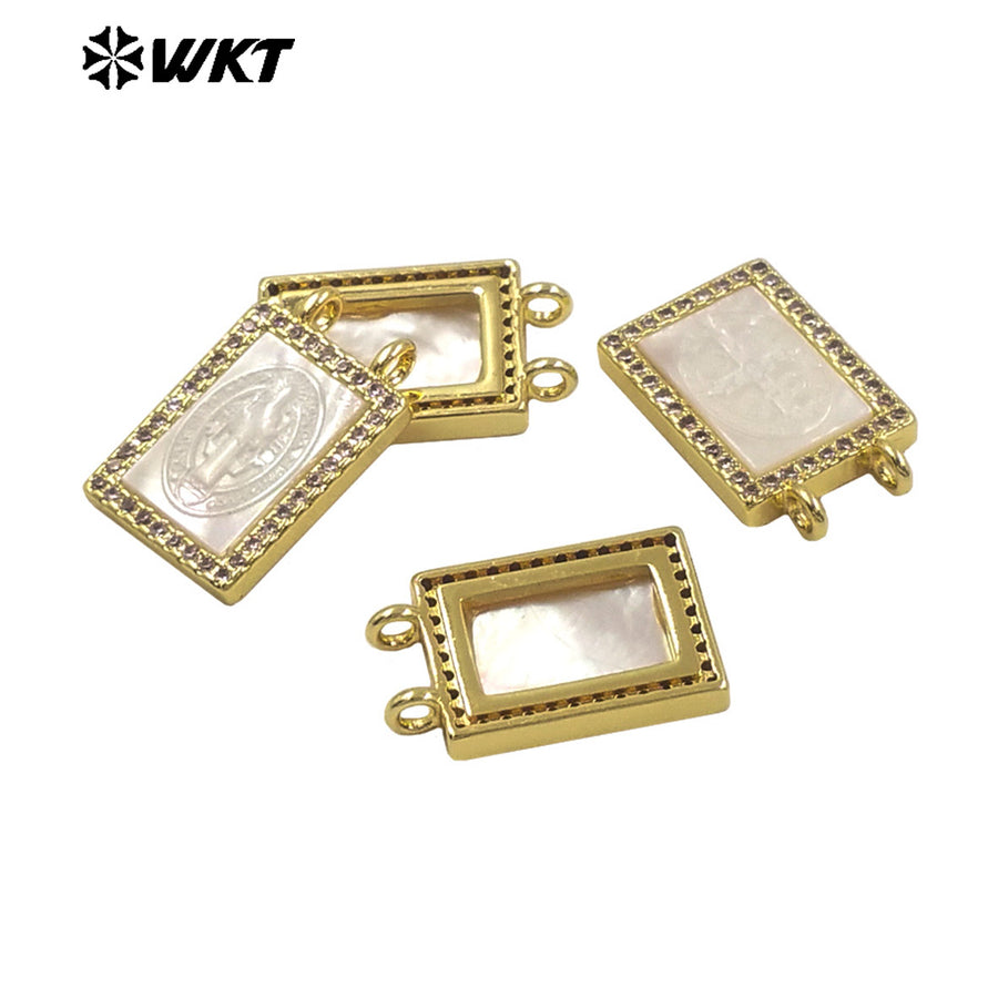 WT-JP484 Fashion Newest Religious Style Gold Plated White Shell Samll Pendant With Double Hoops For Women Necklace Making
