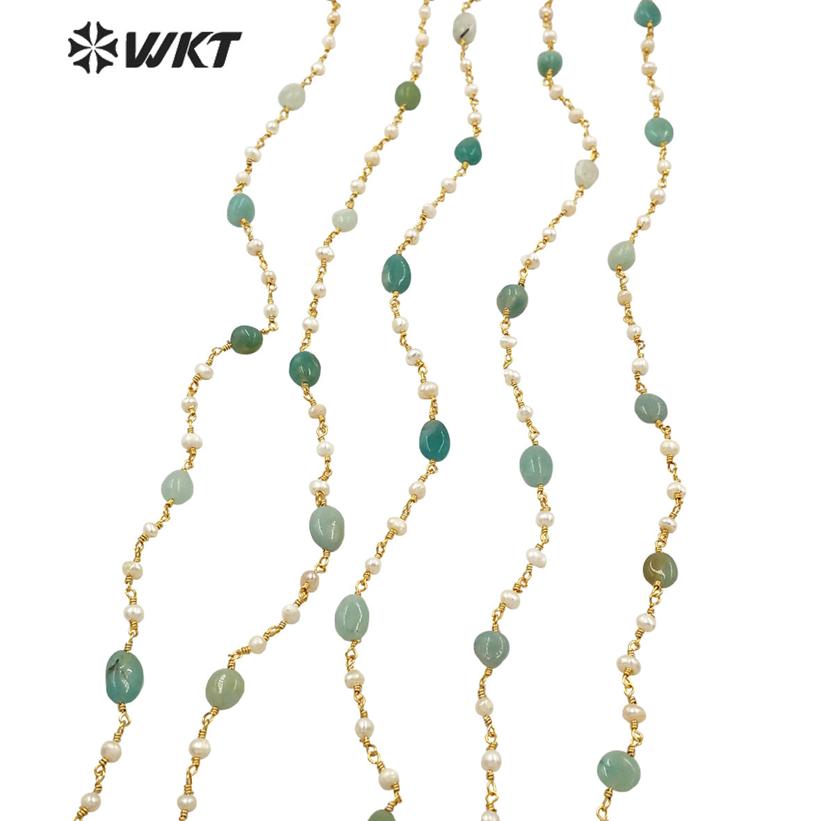 WT-RBC170 Gorgeous Natural amazon Stone Beads Chain with Pearl Mix Elegant Lady Jewelry DIY Necklace Chain for Design Wire Chain