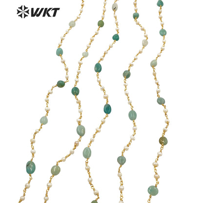 WT-RBC170 Gorgeous Natural amazon Stone Beads Chain with Pearl Mix Elegant Lady Jewelry DIY Necklace Chain for Design Wire Chain