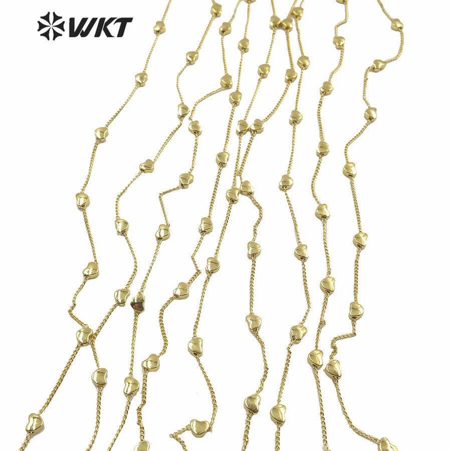 WT-BC135 Amazing Gold Electroplated Heart Charm Necklace Chain Fashion Jewelry Making Parts Brass Chain for Women Gold Chain