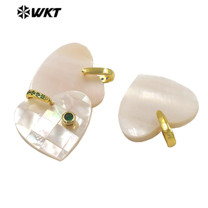 WT-JP483 Classic Fashion Gold Plated Zircon Setting In White Shell Heart Shape Little Pendants As DIY Necklace Accessories