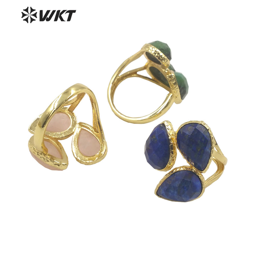 WT-R492 WKT Fashion Design Drop Shaped Gift for Women Colorful High Quality Gorgeous Natural Gemstone Stone Ring