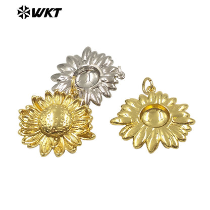 WT-P1999 Trendy and Exquisite Flower Design Fine Yellow Brass Paved Women Gold Plated Sun Flower Pendants