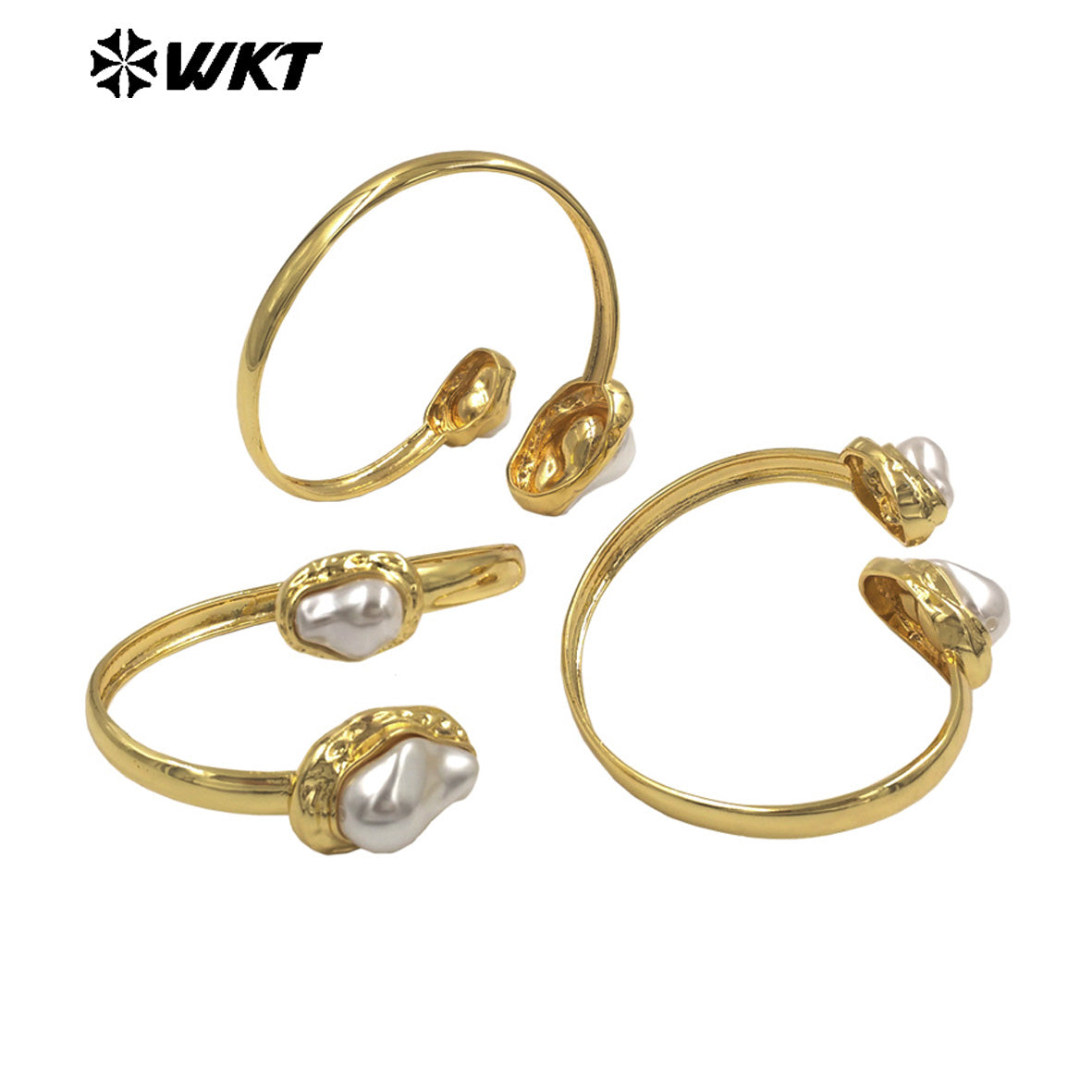MPB133 Popular Simple Design 18K Gold Plated With Two Artificial Pearls Lady Cuff Bangles For Daily Wearing Decorations