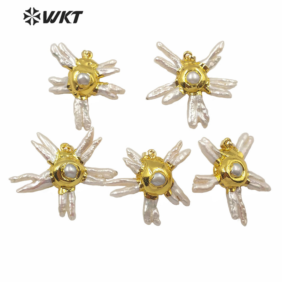 WT-JP218 Wholesale Freshwater Pearl Plants Shape Pendant White Natural Pearl Jewelry Pendant for Necklace Women Anniversary Gift