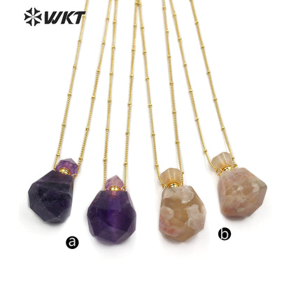 WT-N1173 Hot-sale Natural Stone Perfume Bottle Necklace Cherry Agate Necklace Women Stylish Amethyst Necklace Jewelry