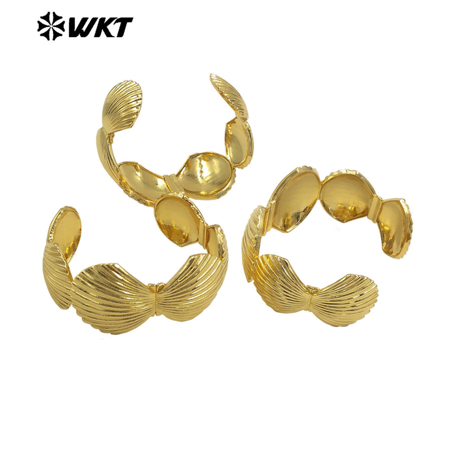 WT-JF361 Big Amazing Popular 18k Real Gold Plated Resist Tarnished Yellow Brass Scallop Shell Bangle in Adjustable Size