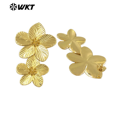 WT-E768 New Design Wholesale 18K Gold Plated and Silver Delicate Floral Connection Earrings for Women As Special Birthday Gifts