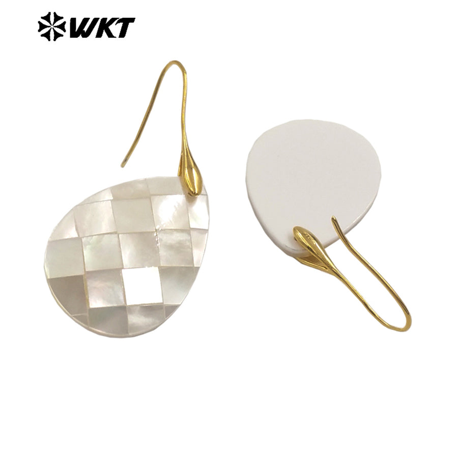 WT-MPE154 Wonderful Wholesale Mother of Pearl Shell Earrings Gold Color Heart Waterdrop Cross Moon Shape Women Birthday Gift